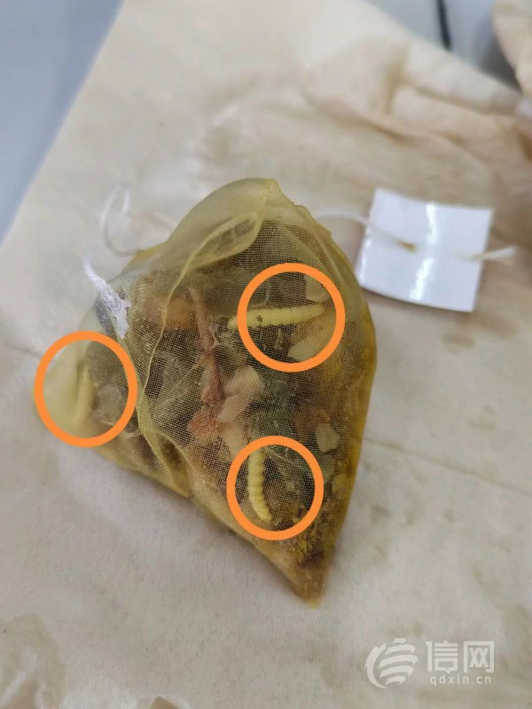 茶包中发现多条大白虫子。(来源：受访者)